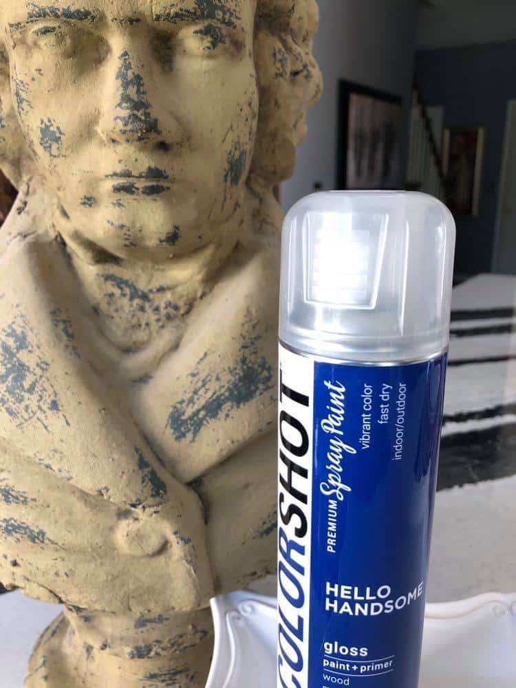 Beethoven bust with can of Colorshot spray paint.
