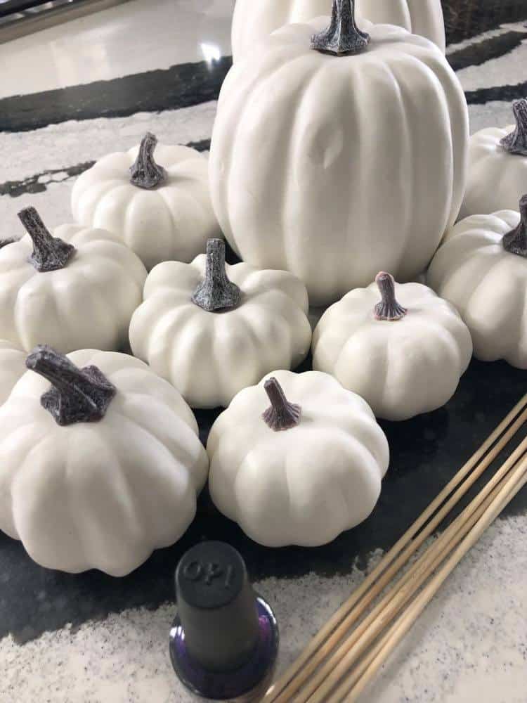 White pumpkins ready to be painted.