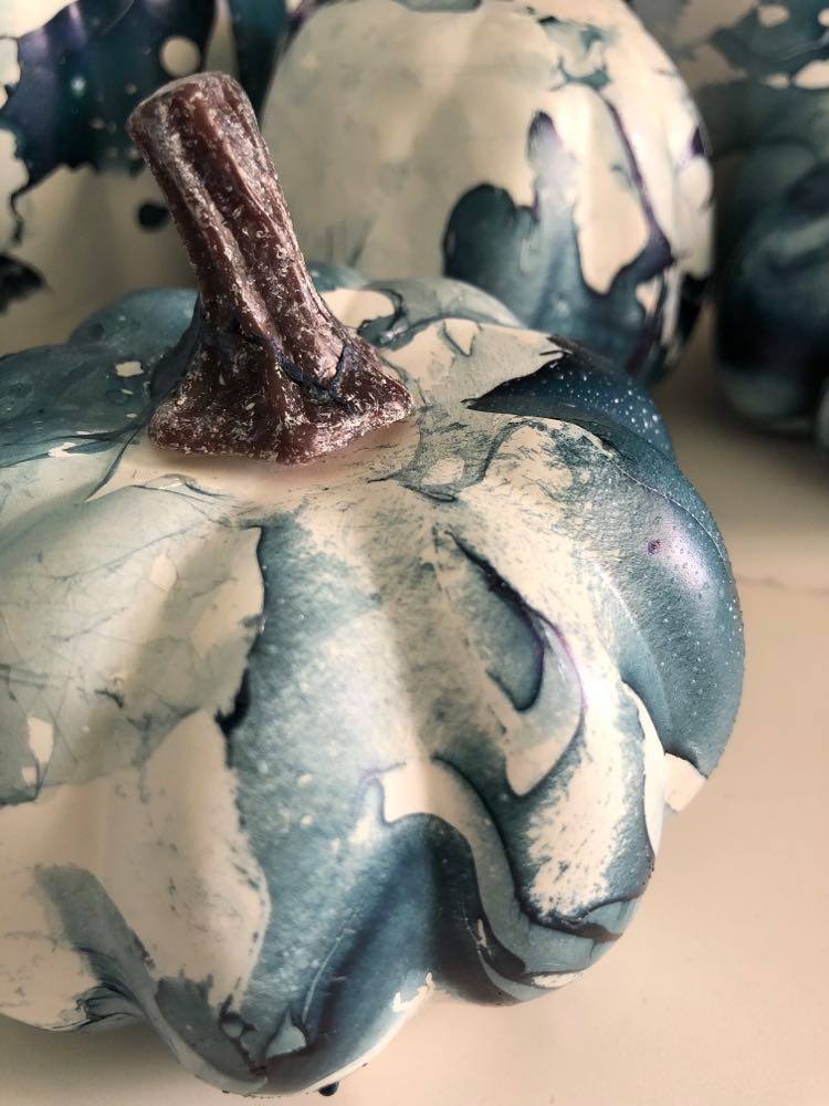 Close up of a painted abstract pumpkin.