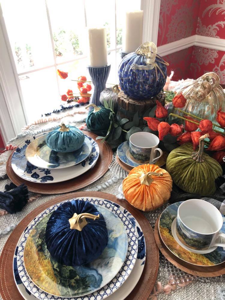 A colorful Thanksgiving table.