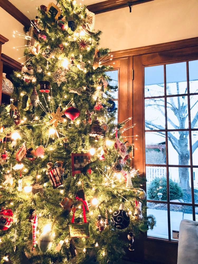 A traditional decorated Christmas tree.