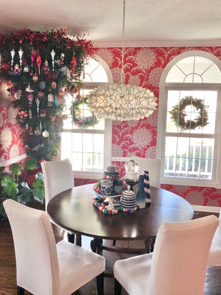 Upside down Christmas tree in the dining room