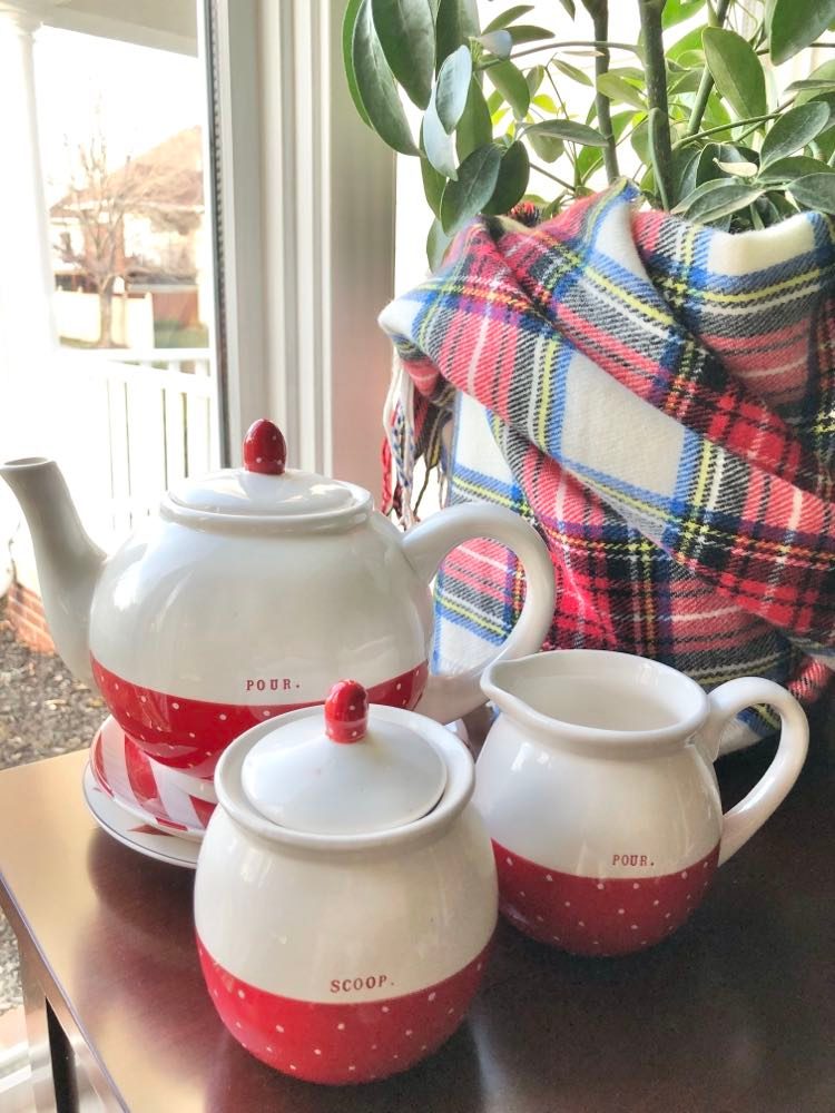 A plaid scarf wrapped around a potted plant.