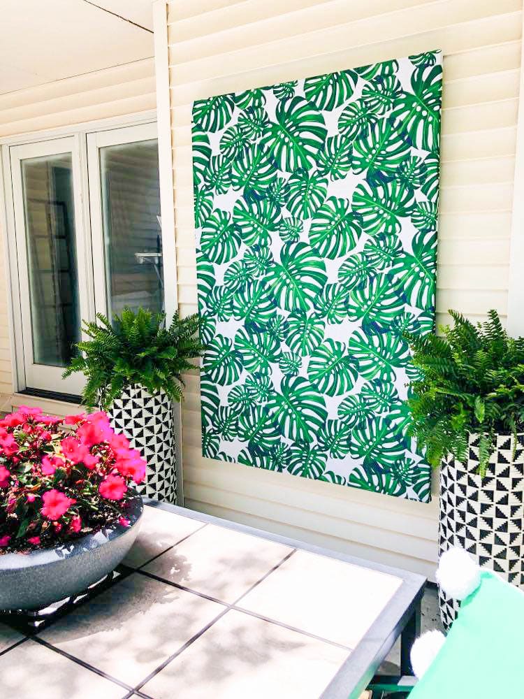 Tablecloth canvas hanging on patio wall