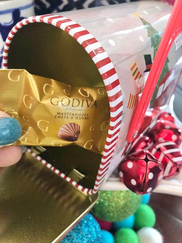 A Godiva chocolate in the Christmas mailbox.