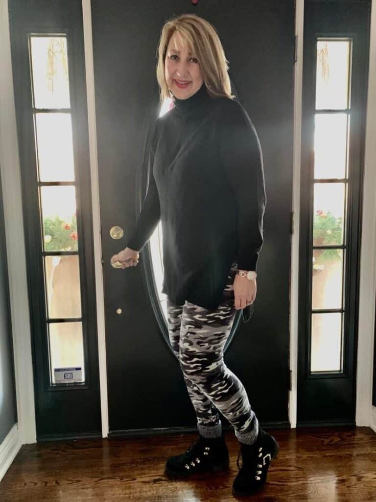 Full body photo of leggings and boots.