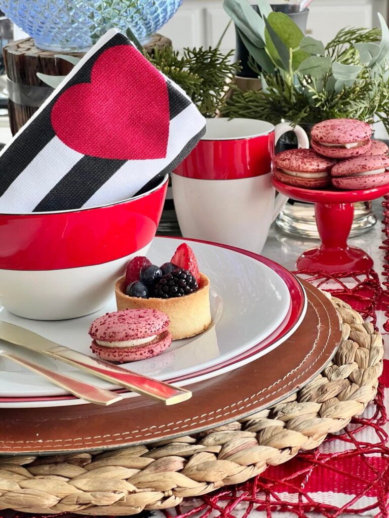 A close up view of the Valentine table place setting.