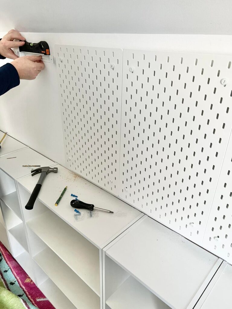 White wall pegboards.