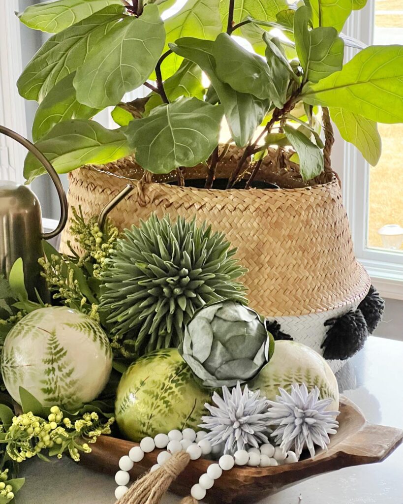 A dough filled with balls and orbs of different shades of green and varying texture for a dramatic wee bit o'green decor.