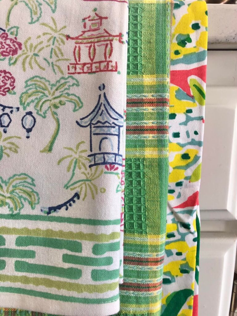 Colored tea towels are a great source of a wee bit o'green decor.