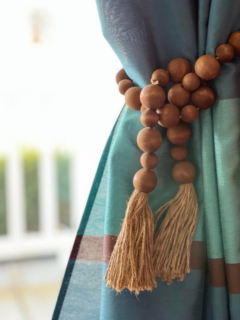 Blue and brown curtain panel