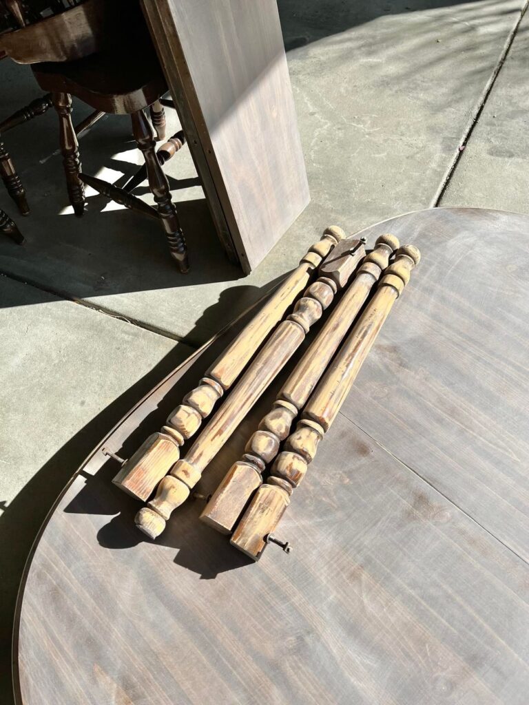 table top and  chair legs that have been sanded.