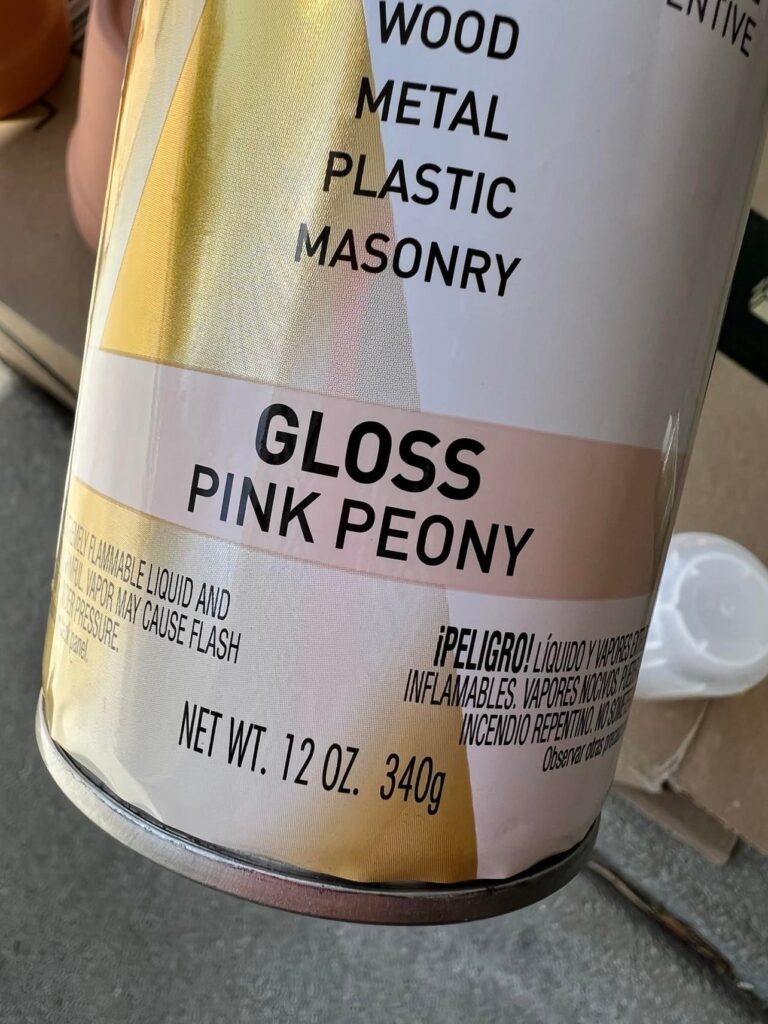 A spray paint can of "pink peony" goss paint.