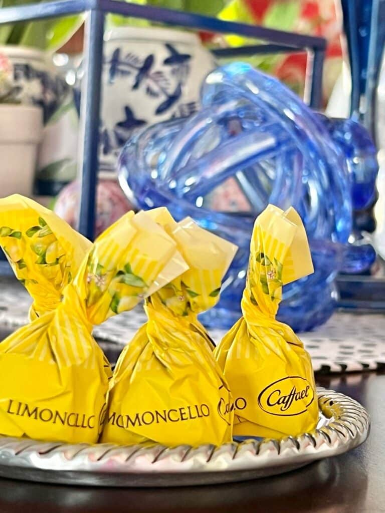 Limoncello chocolates wrapped in bright yellow cellophane.