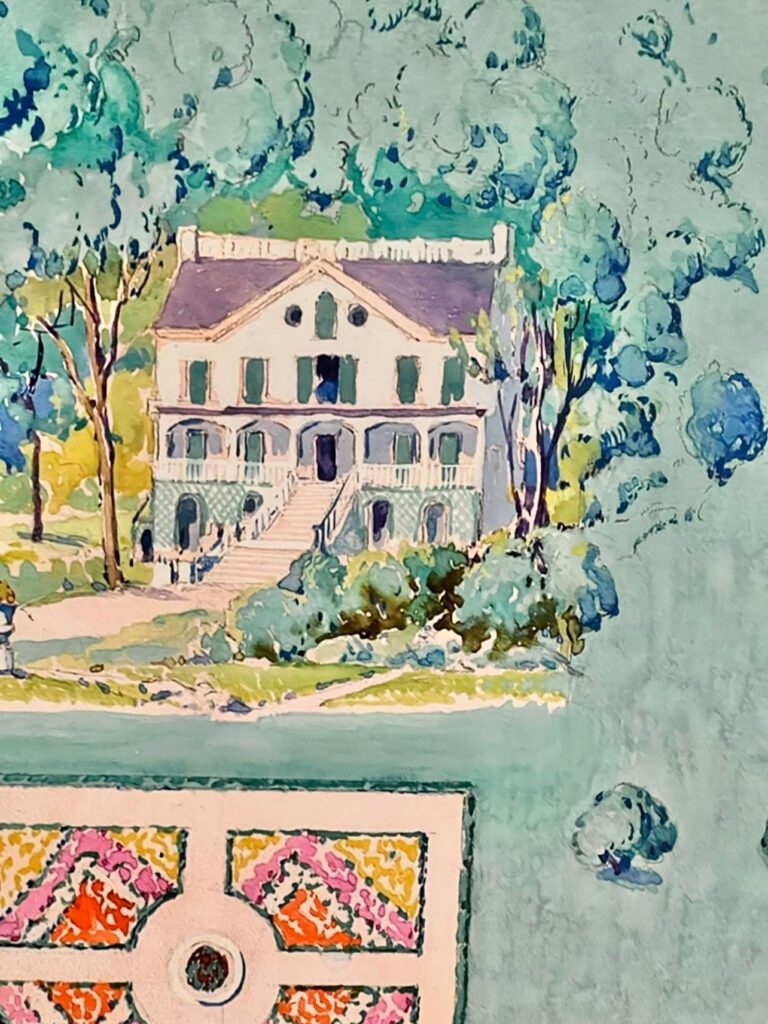 A close up of a two story house on the vintage garden print from Urban Garden prints