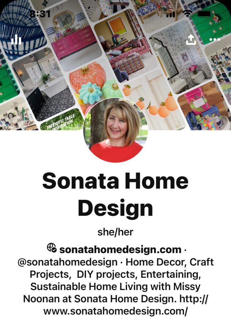 The Sonata Home Design Pinterest homepage.