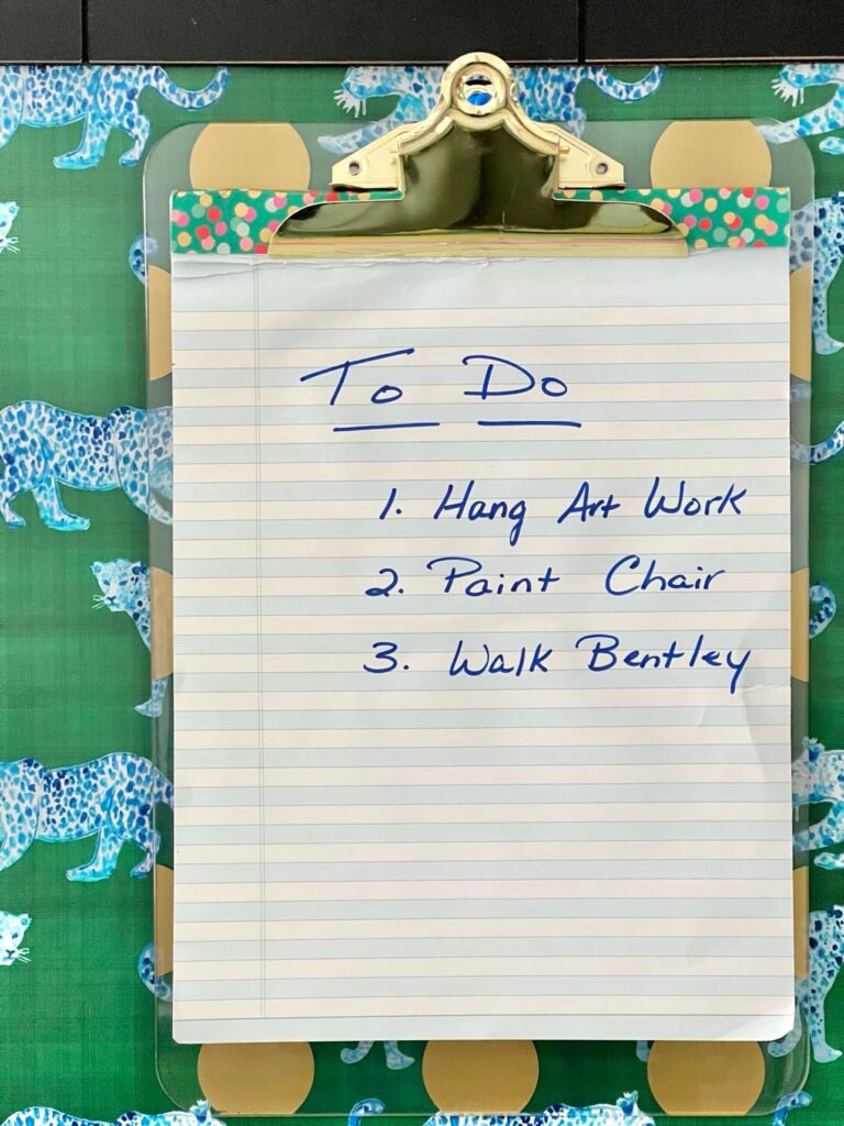 A "to do" list hanging on the bulletin board.