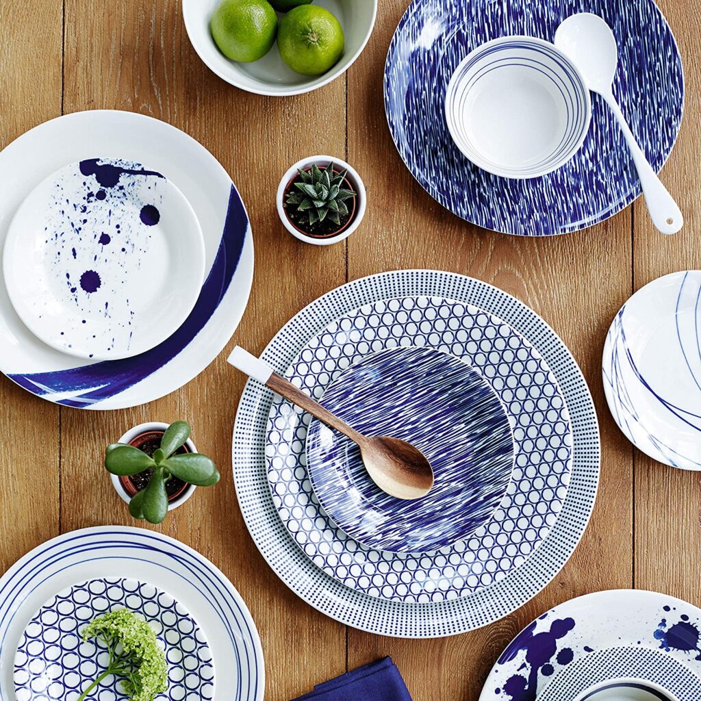 Royal Doulton blue and white abstract dinnerware.
