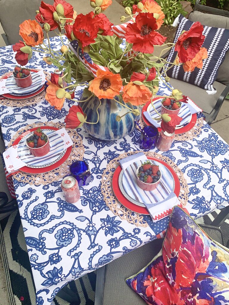 An aerial view of the 4th of July table decorations.