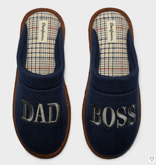 Slippers for Dad that say "Dad" and "boss"