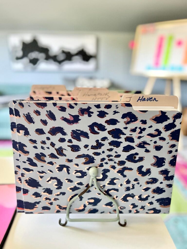 Animal print file folder bring style to the desk.