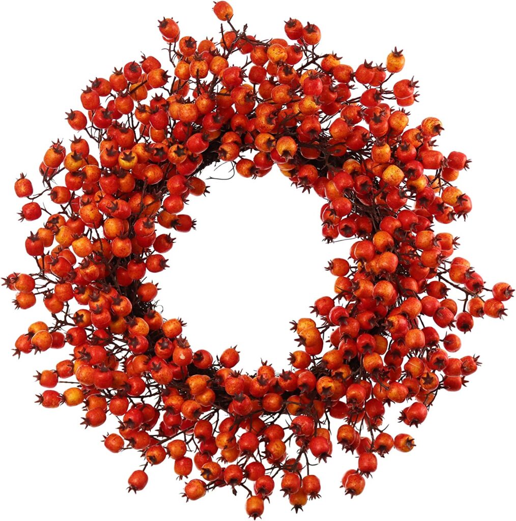 An orange and red mixed berry wreath from Amazon.