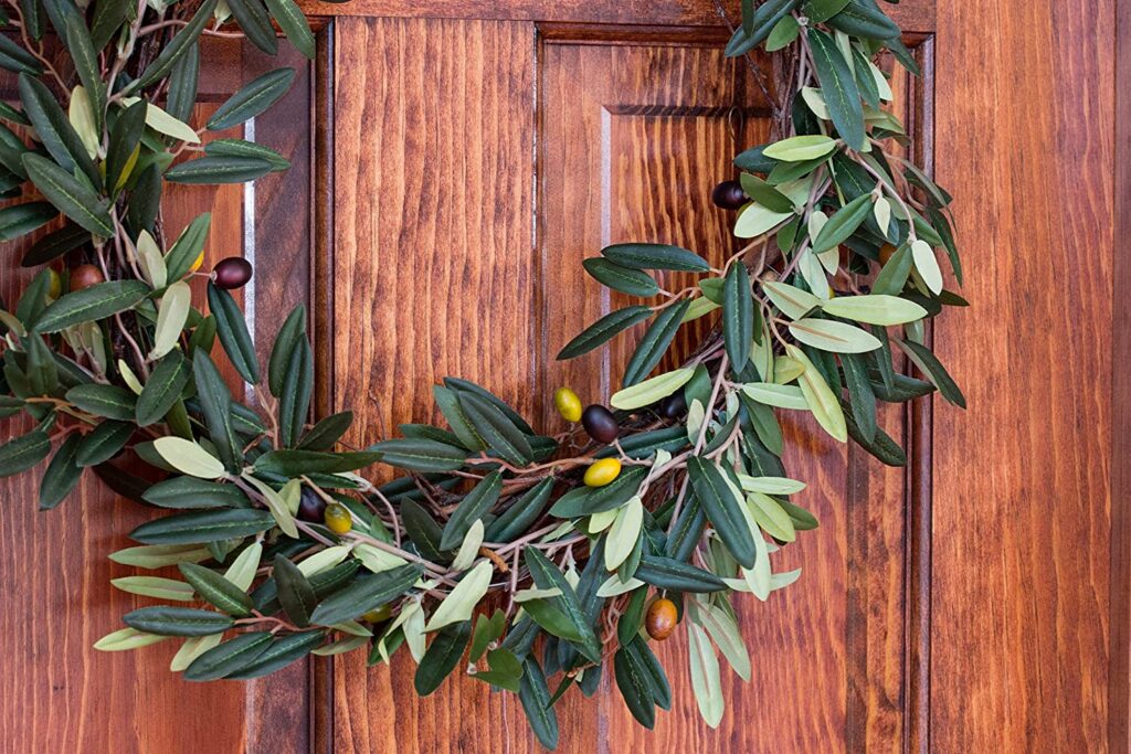 An olive leaf fall wreath from Amazon.
