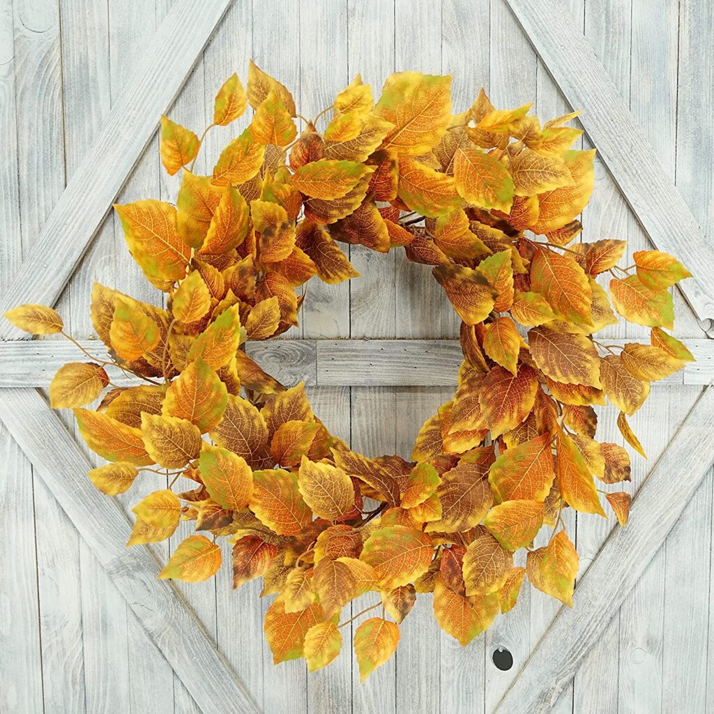 A gold leaf wreath from Amazon.