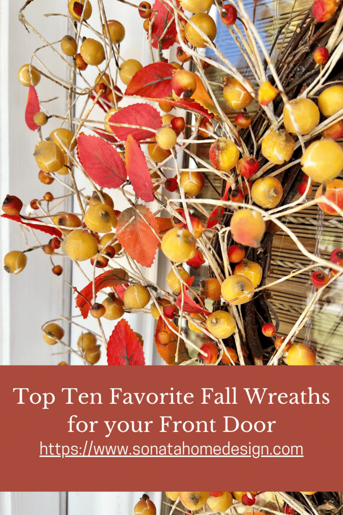 Gold and orange berries on fall wreaths. Fall wreaths for the front door.