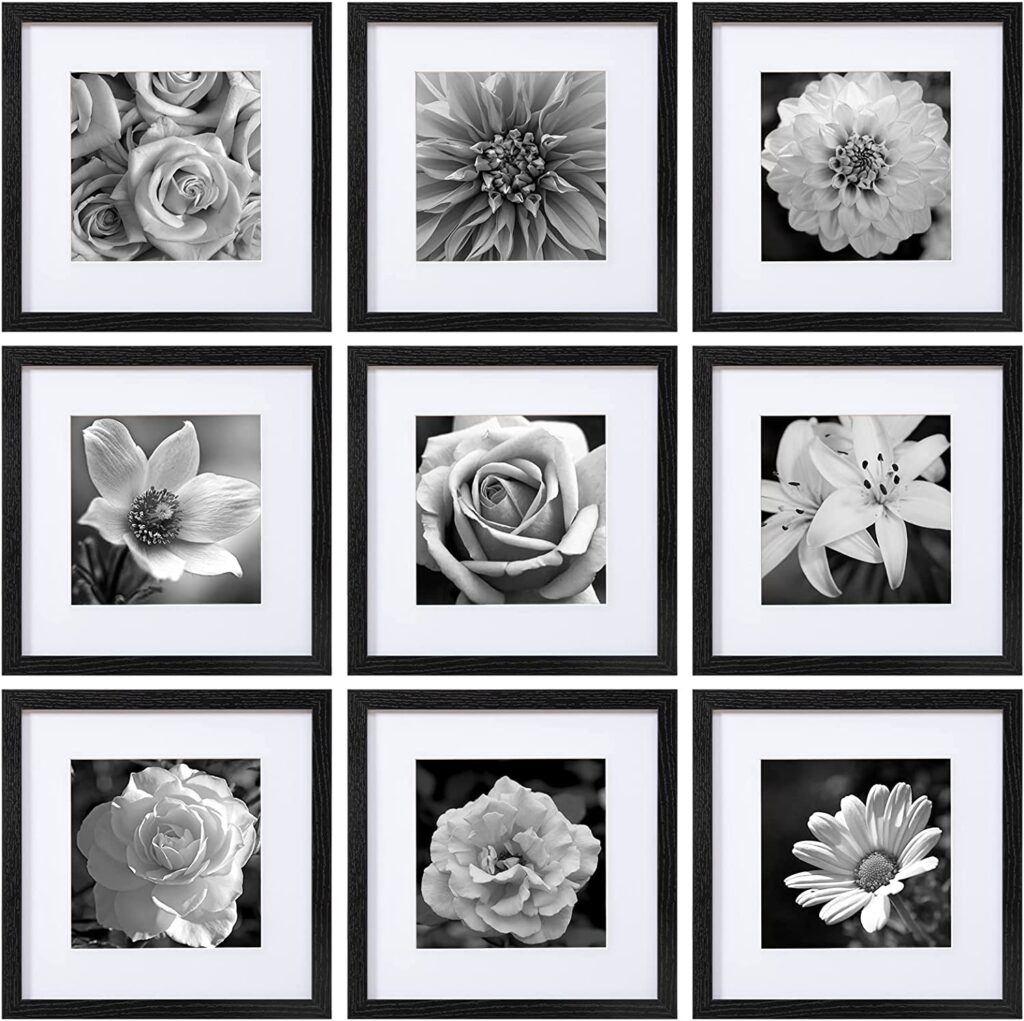 
A set of 9 square photo frames available through Amazon.