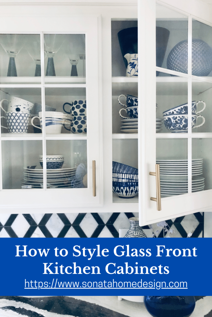 Pinterest Pin - How to Style Glass Front Kitchen Cabinets