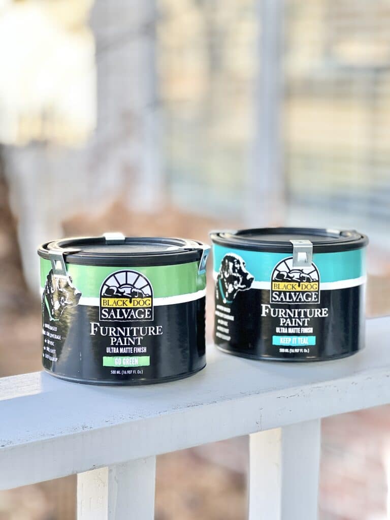 Black Dog Salvage Furniture Paint in colors "Go Green" and "Keep It Teal"