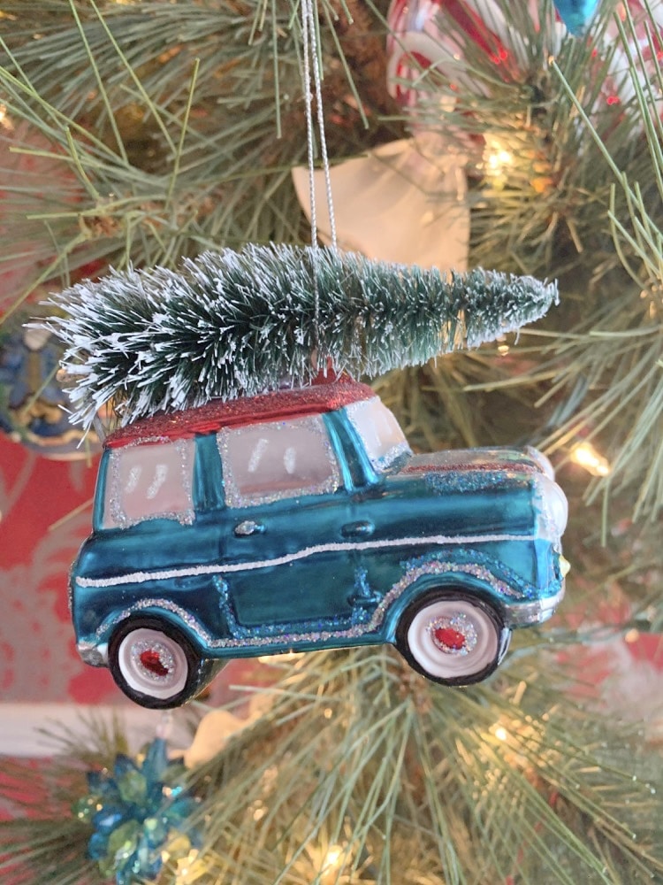 A Christmas car ornament