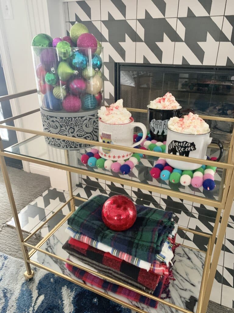 A bar cart to hold mugs of hot chocolate.