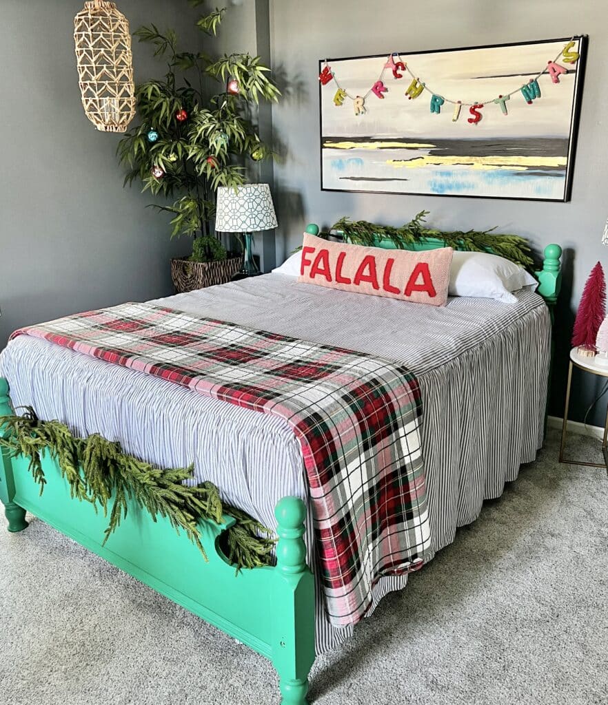 The refreshed headboard and footboard in "Emerald Green" Black Dog Salvage Furniture Paint.