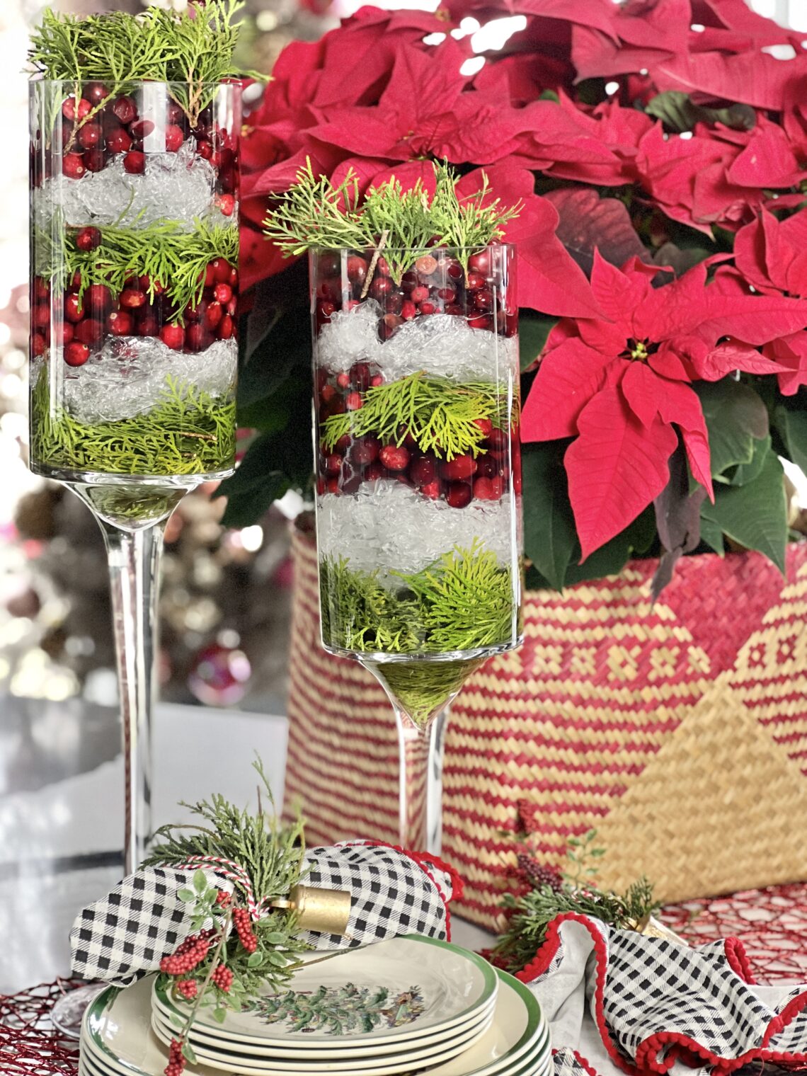 How to Make and Icy Evergreen Cranberry Christmas Centerpiece