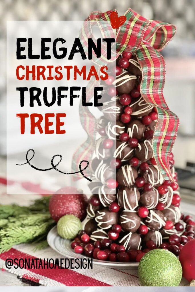 Elegant Christmas Truffle Tree on display with ribbon.