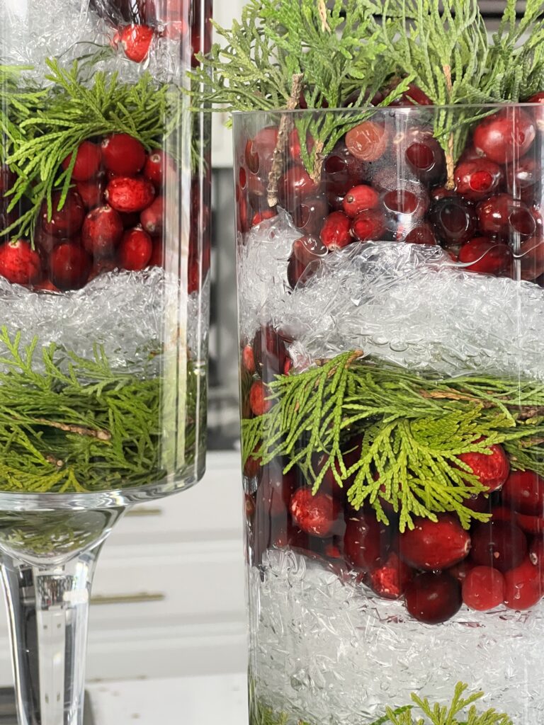 The Christmas centerpiece layers look like ice with the added water.