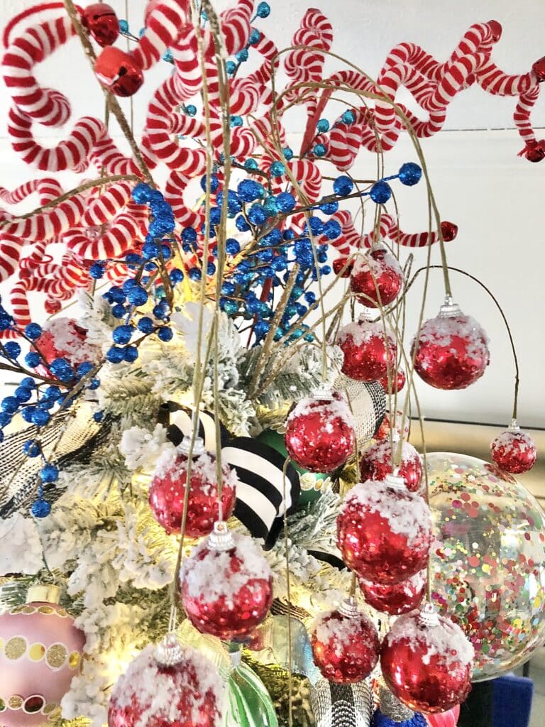 Colorful picks create the topper on this Christmas tree.