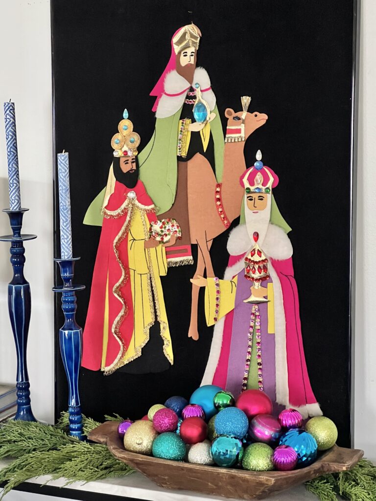 A felt wall art piece depicting the Three Kings.