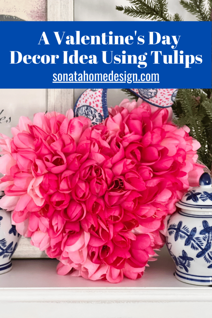 A Valentine heart decor idea using tulips.