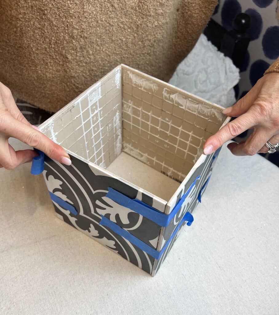 The 4 glued sides create the box portion of the DIY tile planter.