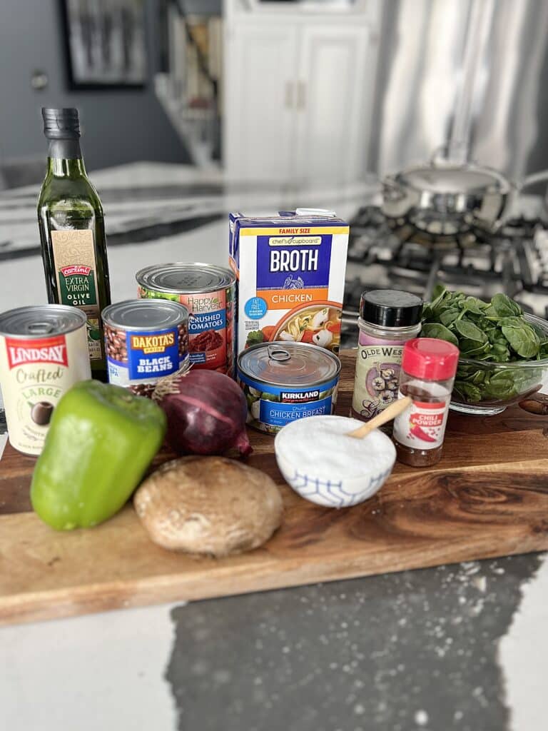 All of the ingredients for a healthy winter vegetable soup.