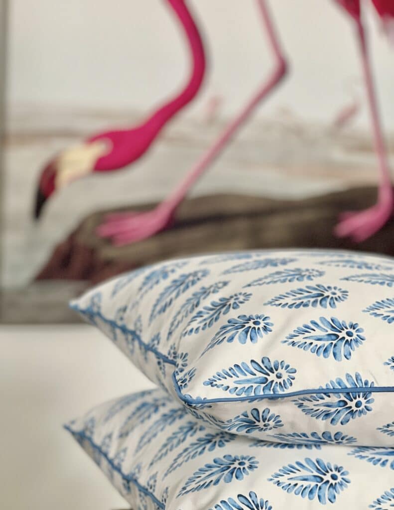 Blue and white pillows are an easy way to refresh your home decor for Spring.