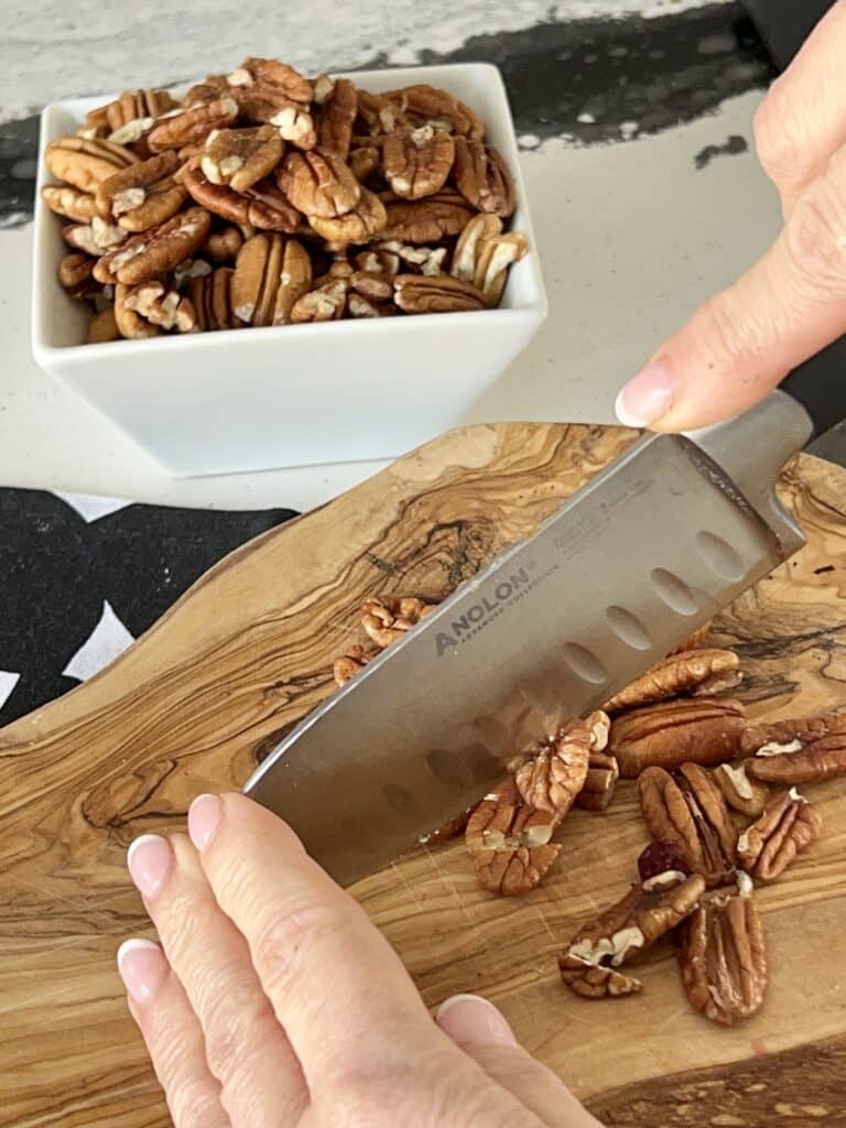 Chopping pecans.