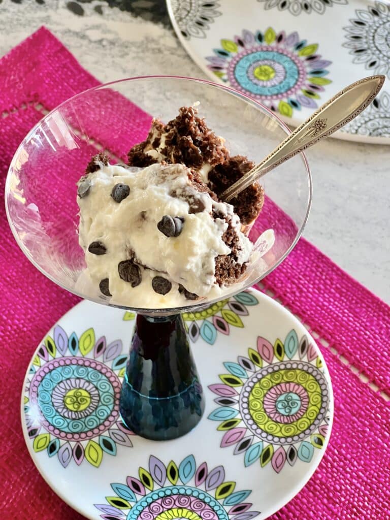 The chocolate trifle served in  martini glasses.