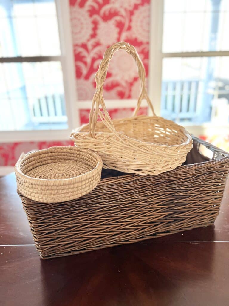 Wicker baskets purchased at a thrift store.