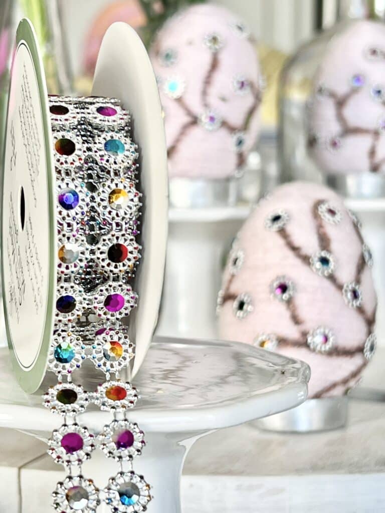 Rhinestone ribbon to decorate eggs for spring.