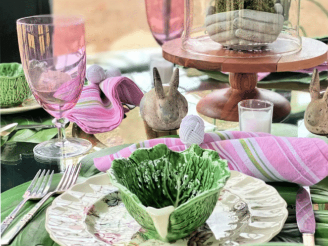 Farmhouse 1820 Pink and Green Easter Tablescape
