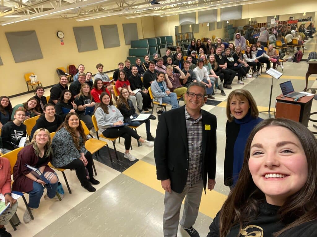 Missy visiting her pre-retirement school with her jazz choir.